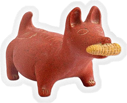 ancient terra cotta dog vessel with corn